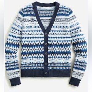 J. Crew X Crewcuts Boys' Fair Isle wool blend cardigan sweater in Blue Med NEW